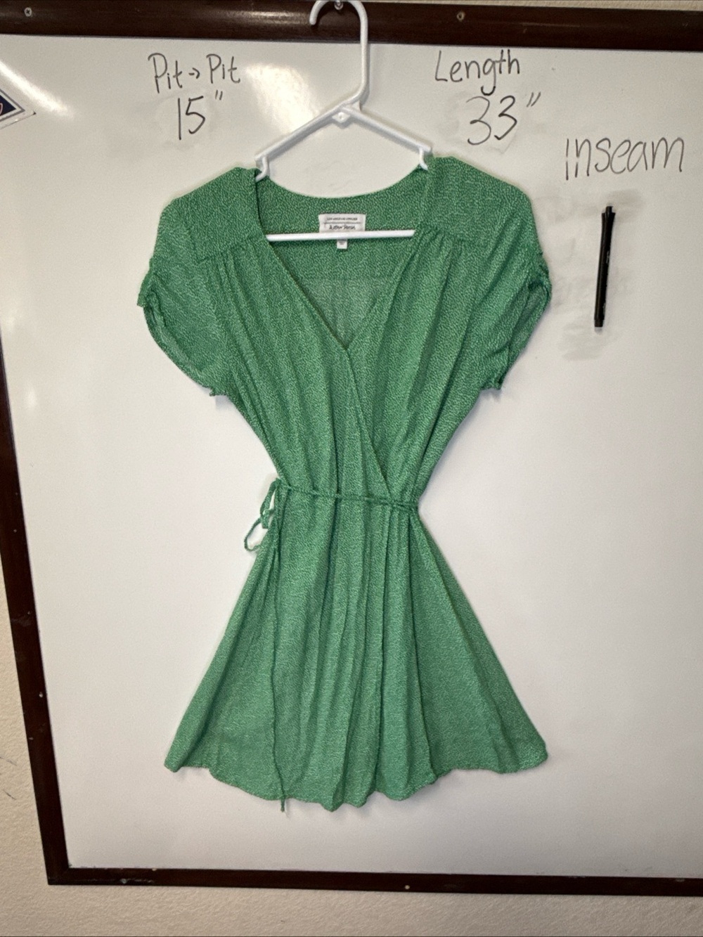 & Other Stories Green Wrap mini crepe Dress with cap Sleeves NWOT